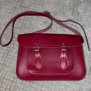 Classic Red Leather Satchel Crossbody Bag